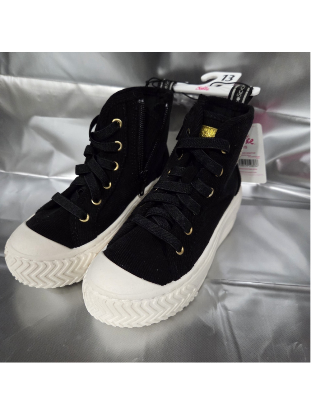 NWT Girls Justice Black Hightops With White Soles Size 13